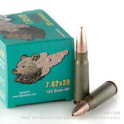 500  Rounds of 7.62x39mm Ammo by Brown Bear - 123gr HP