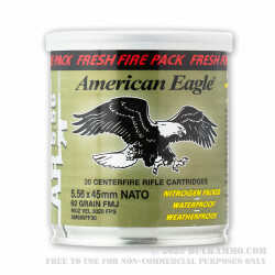 30 Rounds of 5.56x45 Ammo by Federal American Eagle - 62gr FMJBT Fresh Fire Can