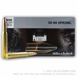 20 Rounds of 30-06 Springfield Ammo by Sellier & Bellot - 180gr Nosler Partition
