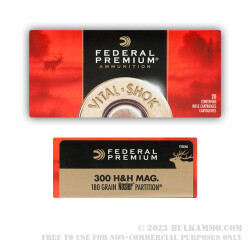 20 Rounds of .300 H&H Mag Ammo by Federal - 180gr Nosler Partition