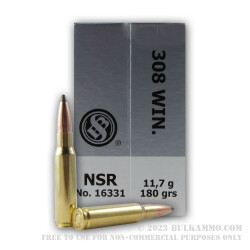 20 Rounds of .308 Win Ammo by Sellier & Bellot - 180gr Nosler Partition