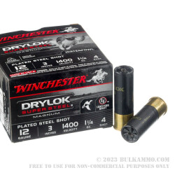 25 Rounds of 12ga Ammo by Winchester Drylok Super Steel Magnum - 1 1/4 ounce #4 shot
