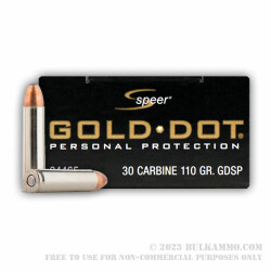 20 Rounds of .30 Carbine Ammo by Speer Gold Dot - 110gr GDSP