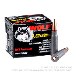 1000 Rounds of 7.62x39mm Ammo by Wolf Performance - 124gr HP 8M3
