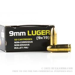 50 Rounds of 9mm Ammo by Sumbro - 115gr FMJ