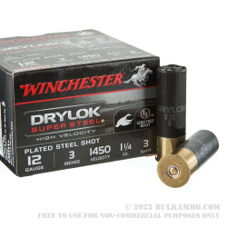 25 Rounds of 12ga 3" Ammo by Winchester Drylok Super Steel High Velocity - 1 1/4 ounce #3 Shot