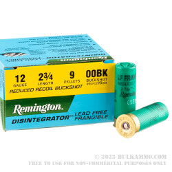 250 Rounds of 12ga Ammo by Remington Disintegrator Lead Free Frangible Reduced Recoil - 00 buckshot