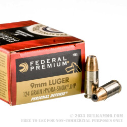 20 Rounds of 9mm Ammo by Federal Hydra Shok - 124gr JHP