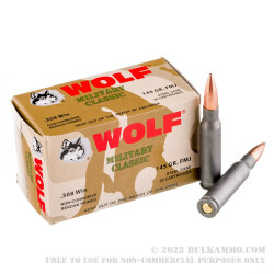1000 Rounds of .308 Win Ammo by Wolf - 145gr FMJ