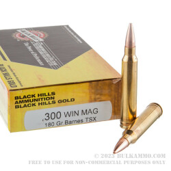 20 Rounds of .300 Win Mag Ammo by Black Hills Gold - 180gr TSX