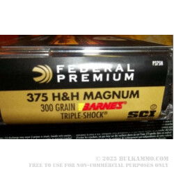 20 Rounds of .375 H&H Mag Ammo by Federal - 300gr Triple Shock X