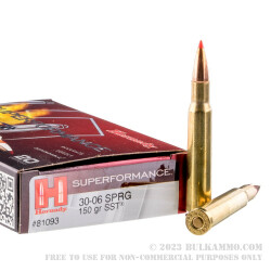 20 Rounds of 30-06 Springfield Ammo by Hornady - 150gr SST
