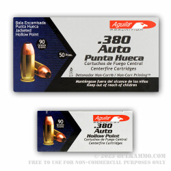 50 Rounds of .380 ACP Ammo by Aguila - 90gr JHP