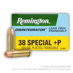 50 Rounds of .38 Spl Ammo by Remington - 100gr PF Disintegrator