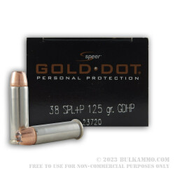 500 Rounds of .38 Spl Ammo by Speer - 125gr JHP Gold Dot