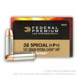50 Rounds of .38 Spl +P+ Ammo by Federal - 147gr JHP
