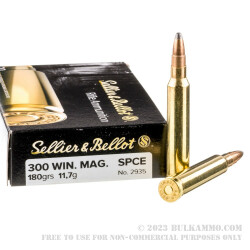 20 Rounds of .300 Win Mag Ammo by Sellier & Bellot - 180gr SPCE