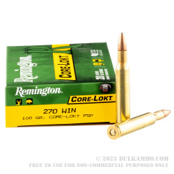 20 Rounds of .270 Win Ammo by Remington Core-Lokt - 100 gr PSP