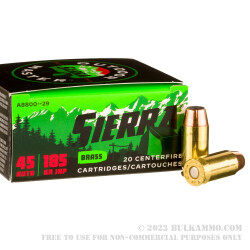 20 Rounds of .45 ACP Ammo by Sierra Outdoor Master - 185gr JHP