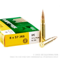 20 Rounds of 8x57mm JRS Mauser Ammo by Sellier & Bellot - 196gr Capped Hollow Point