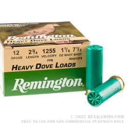 25 Rounds of 12ga Ammo by Remington Heavy Dove Load - 1 1/8 ounce #7 1/2 shot