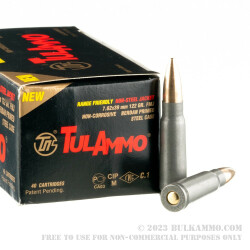 1000 Rounds of 7.62x39 Ammo by Tula - 122gr Nonmagnetic Brass FMJ