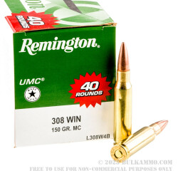 400 Rounds of .308 Win Ammo by Remington - 150gr MC