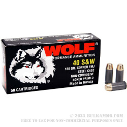 500  Rounds of .40 S&W Ammo by Wolf - 180gr FMJ