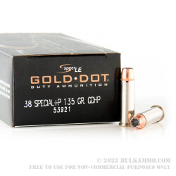 1000 Rounds of .38 Spl +P Ammo by Speer Gold Dot - 135gr JHP