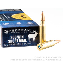 20 Rounds of .300 Win Short Mag Ammo by Federal - 180gr SP