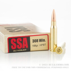 20 Rounds of .308 Win Ammo by Silver State Armory - 168gr Hollow Point Boat Tail