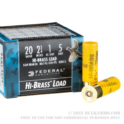 250 Rounds of 20ga Ammo by Federal Game Load Upland Hi-Brass - 1 ounce #5 shot