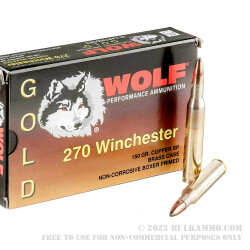 20 Rounds of .270 Win Ammo by Wolf Gold - 150gr SP