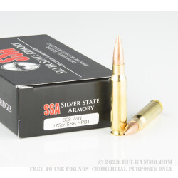 20 Rounds of .308 Win Ammo by Silver State Armory - 175gr Hollow Point Boat Tail