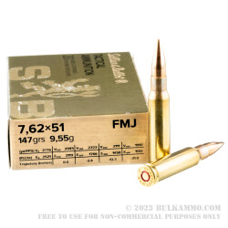20 Rounds of 7.62x51mm Ammo by Sellier & Bellot - 147gr FMJ