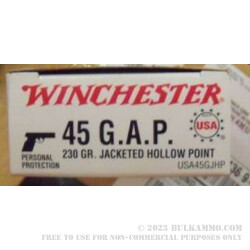 50 Rounds of .45 GAP Ammo by Winchester - 230gr JHP