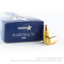 50 Rounds of .45 ACP Ammo by Independence - 230gr FMJ