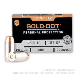 20 Rounds of .45 ACP Ammo by Speer - 185gr JHP