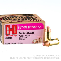 25 Rounds of 9mm Ammo by Hornady Critical Defense Lite- 100gr FTX