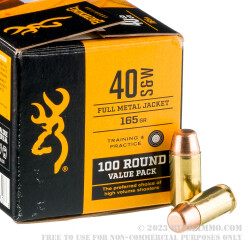 100 Rounds of .40 S&W Ammo by Browning - 165gr FMJ