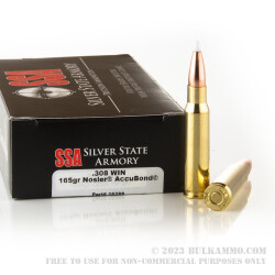 20 Rounds of .308 Win Ammo by Silver State Armory - 165gr Nosler Accubond