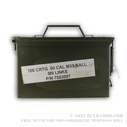 100 Rounds of .50 BMG Linked Ammo by Lake City in Ammo Can - 660 gr FMJ