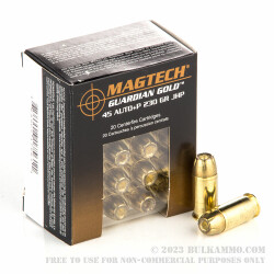 1000 Rounds of .45 ACP +P Ammo by Magtech Guardian Gold - 230gr JHP