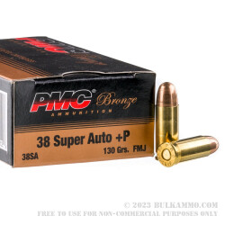 1000 Rounds of .38 Super +P Ammo by PMC Bronze - 130gr FMJ