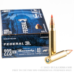20 Rounds of .223 Ammo by Federal Varmint & Predator - 40gr V-MAX