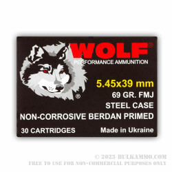 1200 Rounds of 5.45x39mm Ammo by Wolf - 69gr FMJ