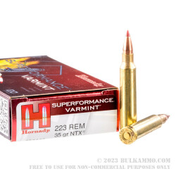 200 Rounds of .223 Ammo by Hornady Superformance - 35 gr NTX