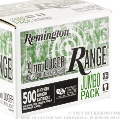 500 Rounds of 9mm Ammo by Remington Range - 115gr FMJ