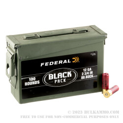 100 Rounds of 12ga Ammo by Federal Black - 00 Buck - 9 Pellet