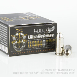 20 Rounds of .40 S&W Ammo by Liberty Ultra Defense Ammunition - 60gr SCHP